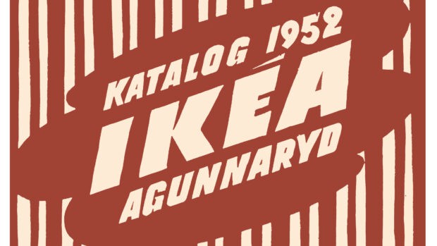 A vintage Ikea catalog cover in bold style from 1952, 4K Phone Wallpaper