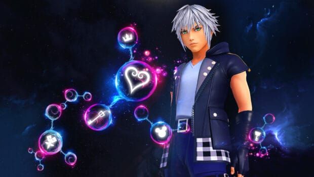 Riku from Kingdom Hearts stands confidently with glowing symbols around him in space, HD Desktop Wallpaper