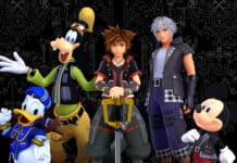 Riku Kingdom Hearts stands confidently with Sora, Goofy, Donald, and Mickey, 4K Desktop Wallpaper