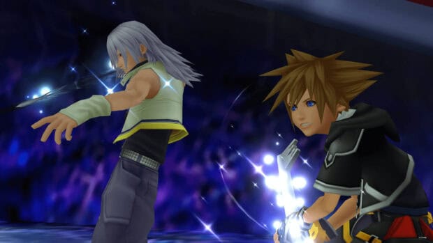 Riku stands ready with Sora behind him casting a spell, HD Desktop Wallpaper
