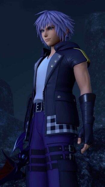 Riku from Kingdom Hearts stands confidently in a dark environment with detailed outfit and weapon, HD Phone Wallpaper