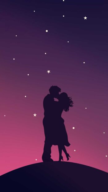 A silhouette of a love couple kissing under a starry sky, HD Phone Wallpaper
