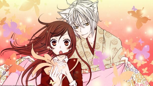A charming scene with Kamisama characters and floating butterflies, HD Desktop Wallpaper