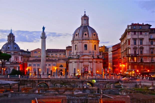 The Rome skyline shows ancient architecture illuminated at dusk, HD Desktop Wallpaper