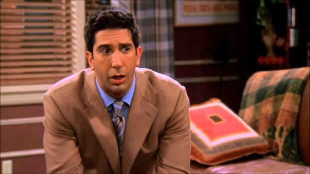 Ross looks surprised while sitting in the living room in the Friends series, HD Desktop Wallpaper