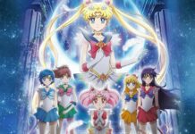 The Sailor Moon Eternal characters stand together in a celestial setting full of stars and light, HD Desktop Wallpaper