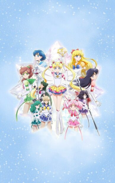 The Sailor Moon Eternal characters stand united with a glowing crystal star behind them, HD Phone Wallpaper