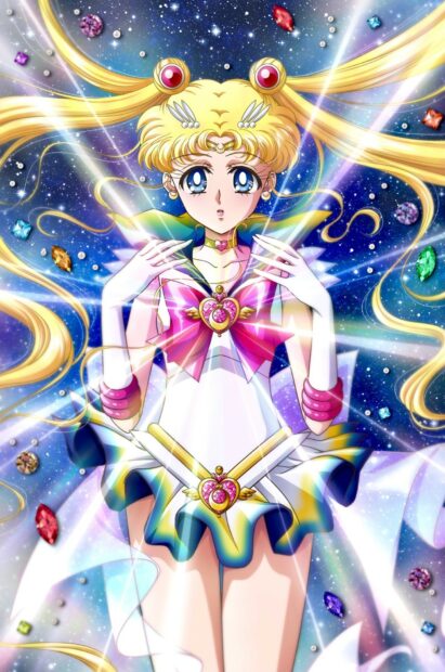 Sailor Moon Eternal character glowing in cosmic space, HD Mobile Wallpaper