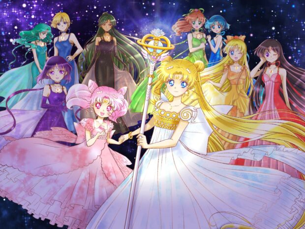 The Sailor Moon Eternal wallpapers feature the magical team in elegant dresses, HD Desktop Wallpaper