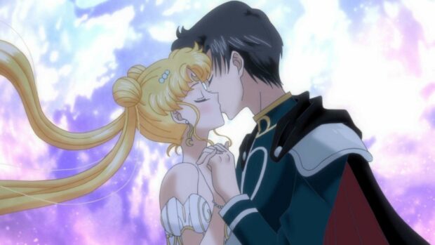 Sailor Moon Eternal Wallpapers show a tender moment between Sailor Moon and Tuxedo Mask, HD Desktop Wallpaper