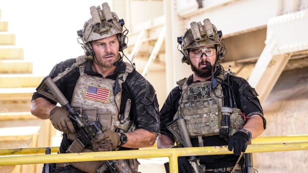 Two soldiers from Seal Team tv series ready for action with gear and weapons, HD Desktop Wallpaper