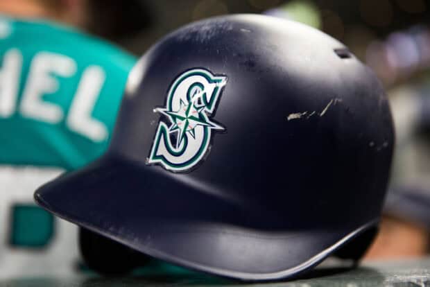 A close up of a Seattle Mariners helmet showing team logo detail, 2K Desktop Wallpaper