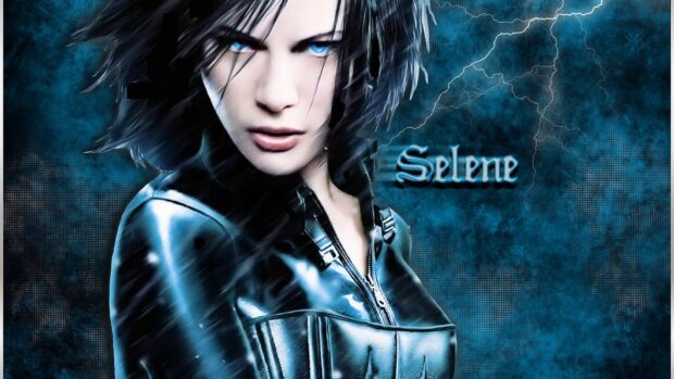 A fierce portrait of Selene in dark combat gear from Selene Underworld wallpapers, HD Desktop Wallpaper