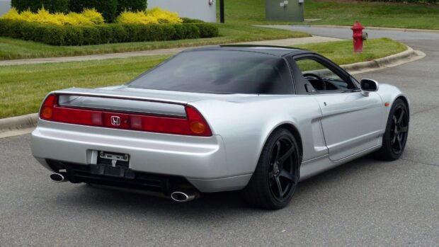 A silver Honda NSX is parked on a suburban street near greenery and a fire hydrant, HD Desktop Wallpaper