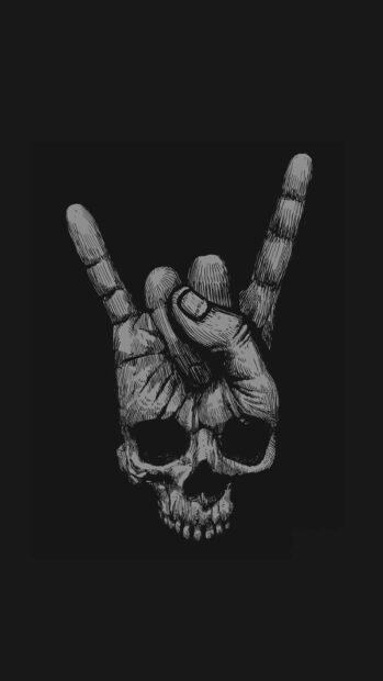 A skull hand making the hard rock sign with detailed shading, HD Mobile Wallpaper