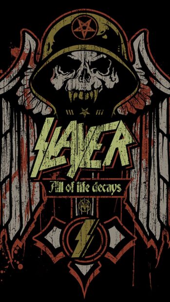 A skull wearing a helmet with wings and Slayer text in a hard rock style, HD Phone Wallpaper