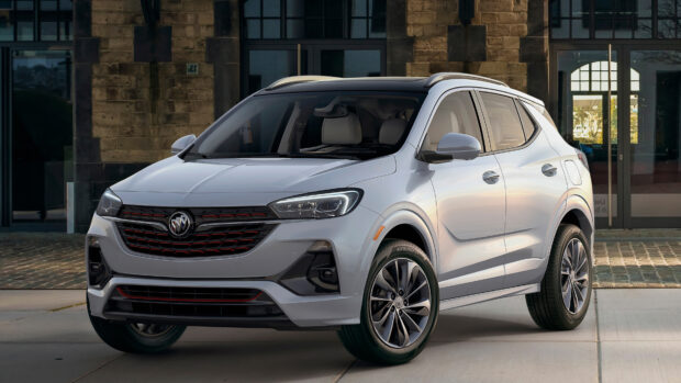 A sleek Buick Encore in a modern urban environment showcasing its design, 4K Desktop Wallpaper