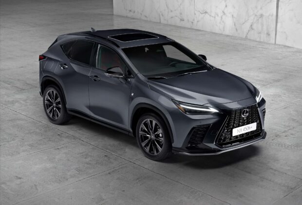 A gray Lexus Nx is parked on a concrete floor with modern lighting, 2K Desktop Wallpaper