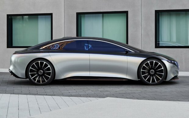 The Mercedes Benz EQS showcases a smooth and futuristic electric sedan profile, HD Desktop Wallpaper