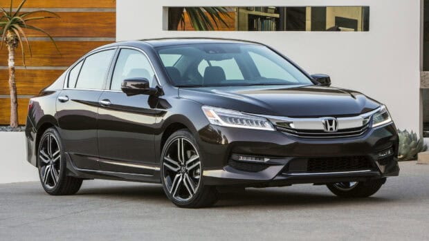 A sleek black Honda Accord is parked in front of a modern house, HD Desktop Wallpaper