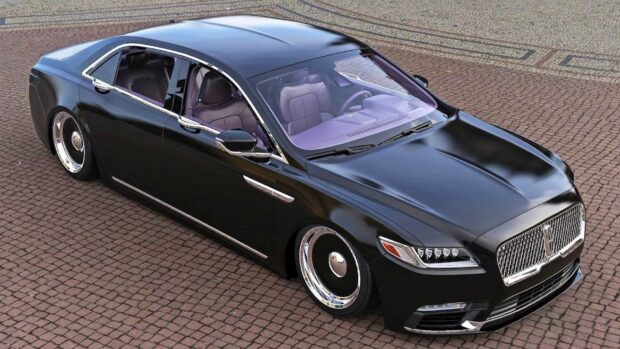 A sleek black Lincoln car is parked on a detailed brick surface under natural light, HD Desktop Wallpaper