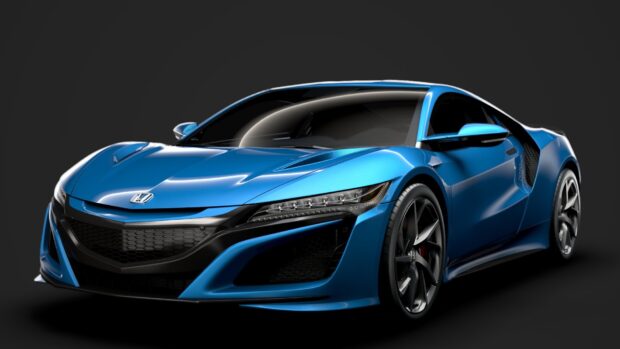 A sleek blue Honda NSX sports car parked with detailed headlights and wheels, HD Desktop Wallpaper