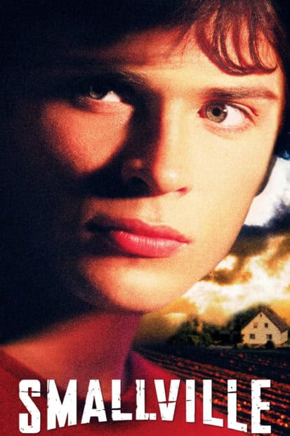 A close up portrait of a character from Smallville TV series with a rural landscape in the background, 2K Phone Wallpaper