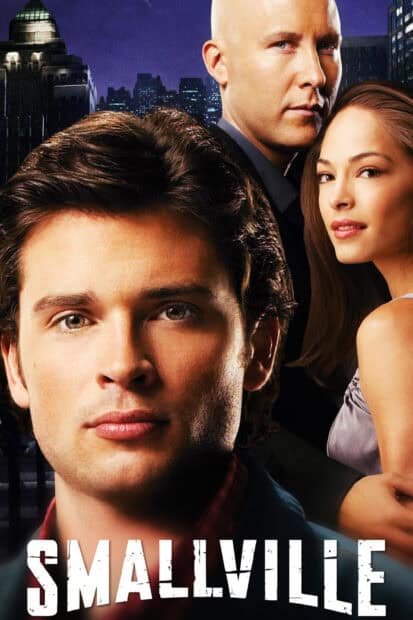 The Smallville tv series features a strong cast of characters in a dramatic city setting, 2K Phone Wallpaper