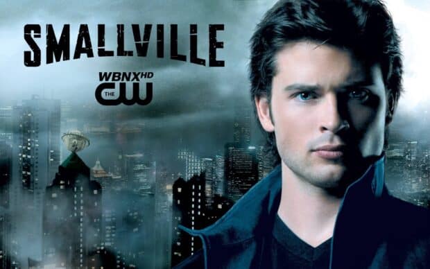 A close up of a Smallville tv series character with a cityscape background, HD Desktop Wallpaper