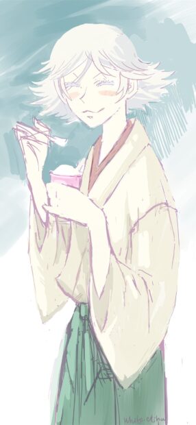 The Kamisama Wallpapers character is happily eating food in traditional attire, HD Phone Wallpaper
