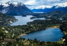 A beautiful view of Nahuel Huapi with snowy peaks and lakes, HD Desktop Wallpaper