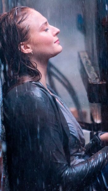 Sophie Turner Phoenix Wallpapers captured in a peaceful rainy scene, 2K Mobile Wallpaper