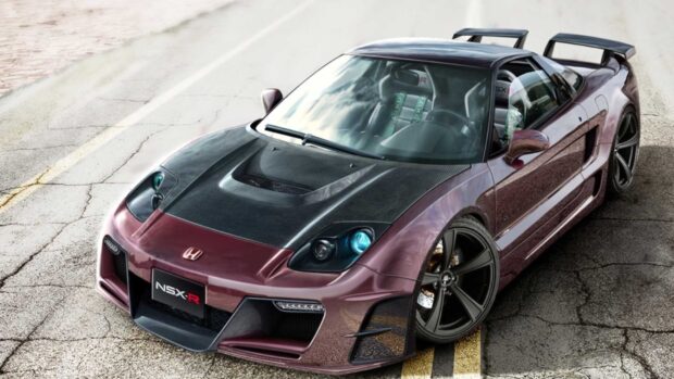 A sporty Honda NSX R is parked on a cracked road with detailed reflections and custom features, HD Desktop Wallpaper