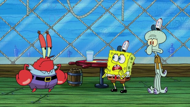 Squidward watches with suspicion in SpongeBob scene, HD Desktop Wallpaper