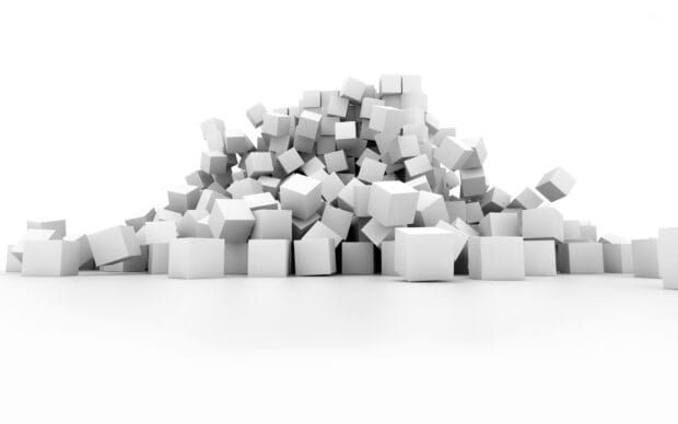 A pile of white cubes is arranged in an abstract formation with a clean white background showing cube wallpapers HD resolution, HD Desktop Wallpaper