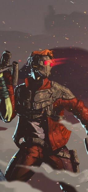 Star Lord is shown with glowing red eyes and a blaster, HD Phone Wallpaper