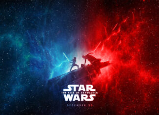 A dramatic lightsaber duel under cosmic blue and red sky in jj abrams wallpapers, 4K Desktop Wallpaper