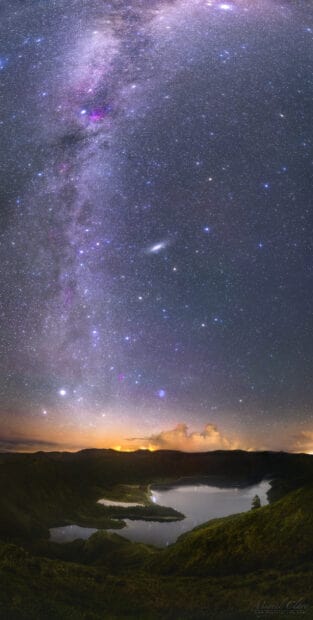 A stunning view of the starry night sky above a lake in The Azores, HD Mobile Wallpaper