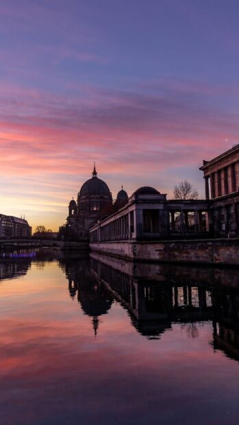 The Berlin Cathedral reflects beautifully on the calm river during sunset, HD Phone Wallpaper