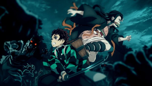 Tanjiro and Nezuko battle demons in a dark forest scene from Demon Slayer Kimetsu No Yaiba Wallpapers, HD Desktop Wallpaper