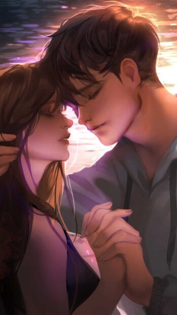 A love couple is sharing a tender and intimate moment with closed eyes, 4K Phone Wallpaper