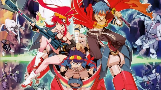 The Tengen Toppa Gurren Lagann characters prepare for battle in an intense scene, 2K Desktop Wallpaper