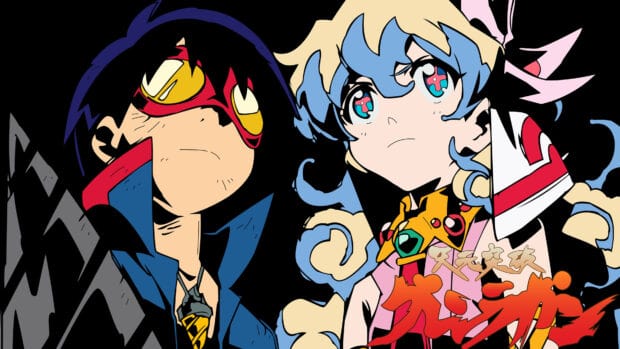 Tengen Toppa Gurren Lagann characters stand boldly in a vibrant anime style, 4K Desktop Wallpaper