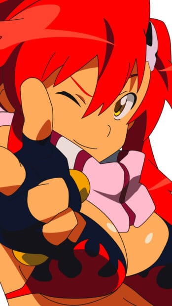 A confident character from Tengen Toppa Gurren Lagann winks and poses with a finger gun, HD Mobile Wallpaper