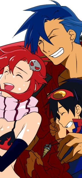 Three characters from Tengen Toppa Gurren Lagann enjoying a happy moment together, HD Phone Wallpaper