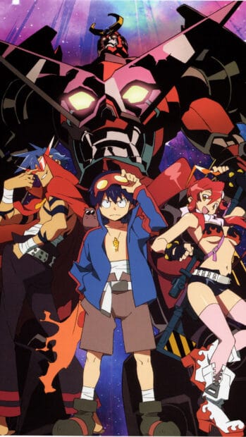 The group of Tengen Toppa Gurren Lagann characters stands heroically in space, 2K Phone Wallpaper