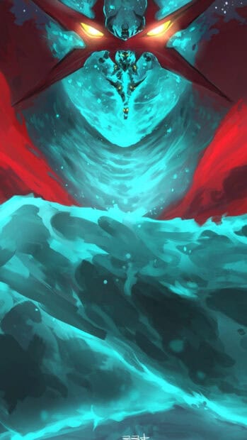 A fierce battle scene from Tengen Toppa Gurren Lagann with glowing blue and red elements, HD Phone Wallpaper