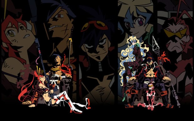 The main characters of Tengen Toppa Gurren Lagann are shown in a striking group pose, HD Desktop Wallpaper