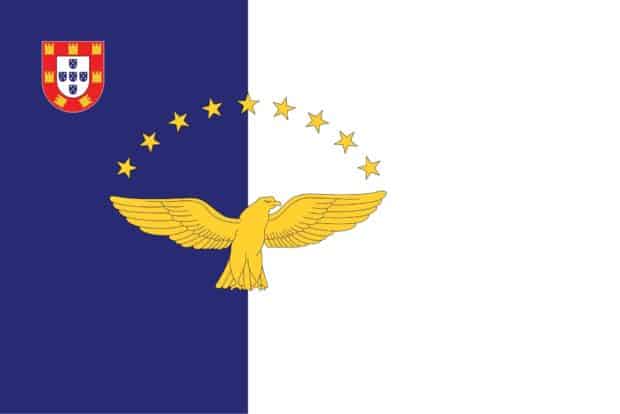 The Azores flag features a golden eagle with stars and a shield on a divided blue and white background, HD Desktop Wallpaper