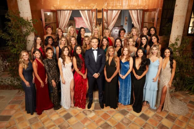 The Bachelor Tv Series Wallpapers contestants pose together in elegant dresses during a formal gathering, 2K Desktop Wallpaper